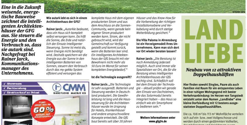 Presseartikel über energieeffiziente Häuser