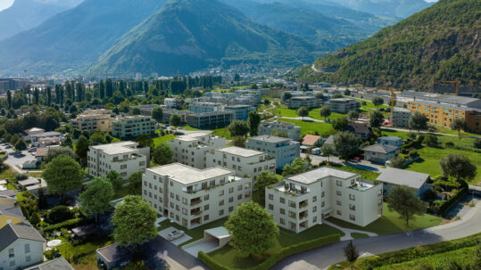 Hochwertige Wohnanlage Visualisierung der Residenz WEREIJA in Visp, Schweiz