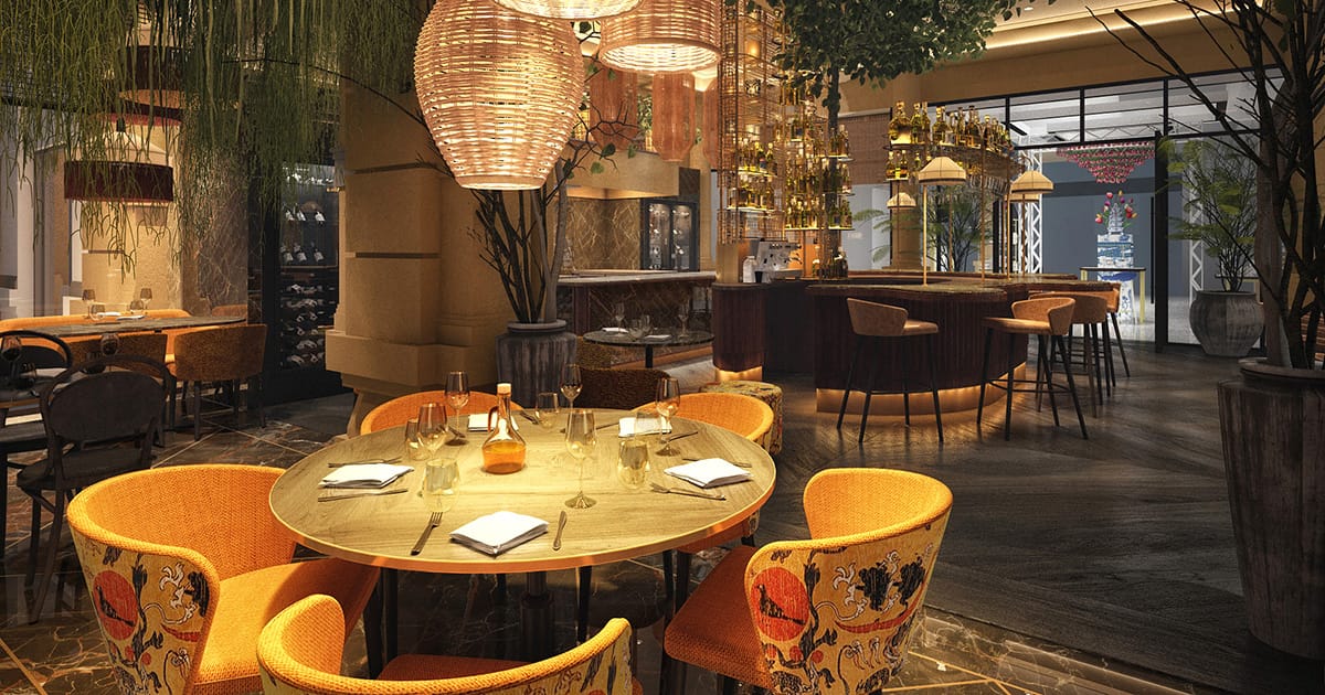 Luxuriöses Restaurant Rendering – Visualisierung eines stilvollen Innenraums
